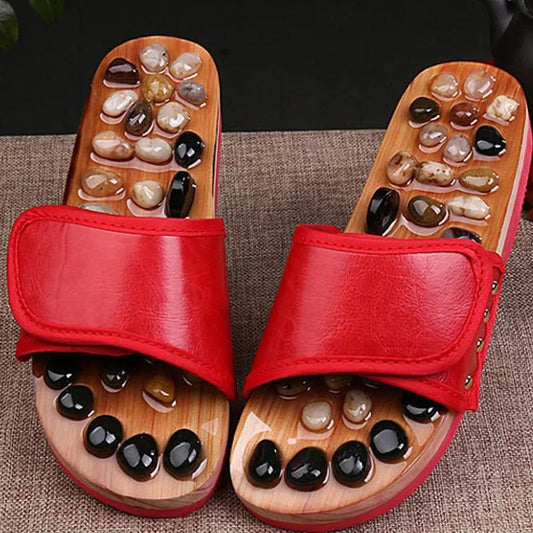 Acupressure Stone Slippers for Foot Massage (Red)